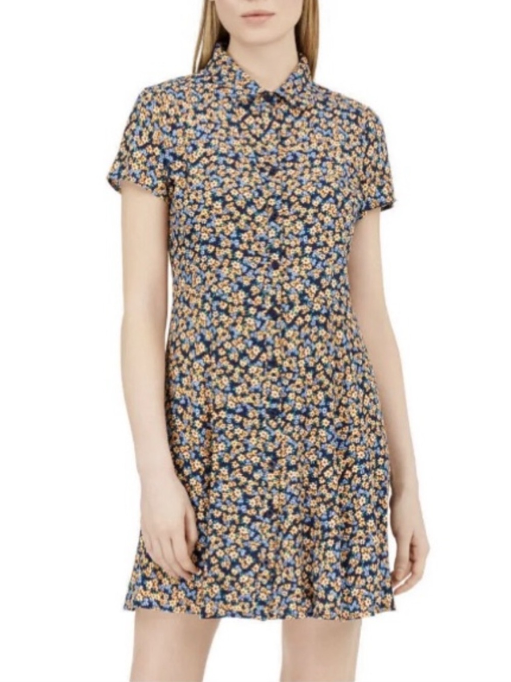 Floral Short-Sleeve Collared Mini Dress